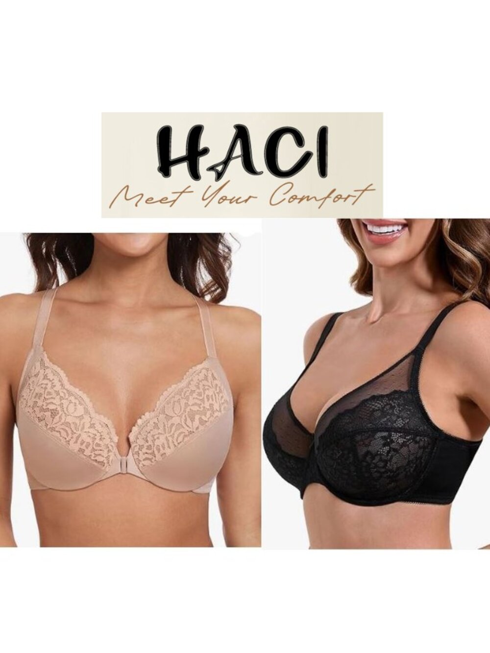 NWT! BUNDLE!! HACI, 2 full coverage underwire bras - black and beige